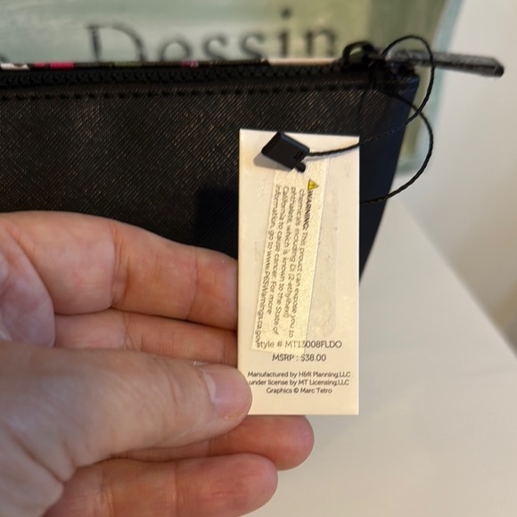 Marc Tetro Dogs Floral Pink Black Zipper Travel Cosmetic Bag NWT - Picture 3 of 6